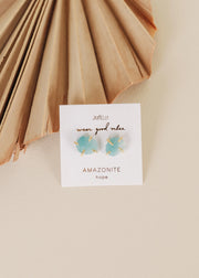 Gemstone Prong - Amazonite - Gold Earrings