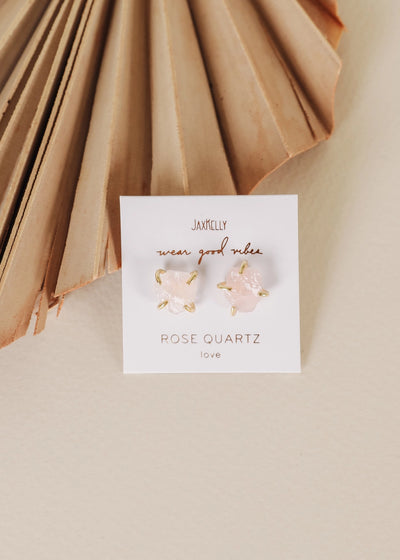 Gemstone Prong - Rose Quartz - Gold Earrings