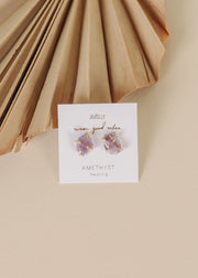 Gemstone Prong - Amethyst - Gold Earrings