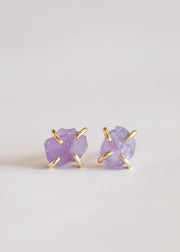 Gemstone Prong - Amethyst - Gold Earrings